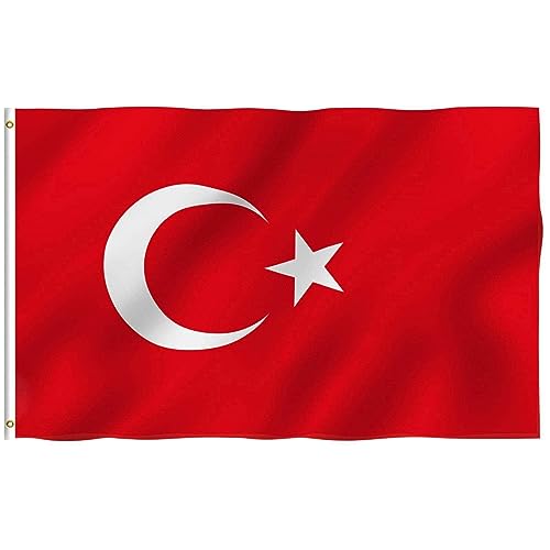 Drapeau Turquie - 150x90 cm - Grand Drapeau Turc Polyester Avec œillets Métalliques - Extérieur et Intérieur Coupe du Monde Célébrations Fête Sportif Événement- 5 x 3ft