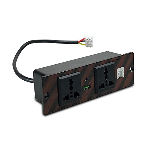 Image of MX Premium Power Console 16 Amp 6 Universal Sockets with 2 USB Charging Port Extension Board - with Removable Desk Clamp Power Strip Master Switch (Desktop Socket - 2AC + USB-A /C + CAT6 (Wood))