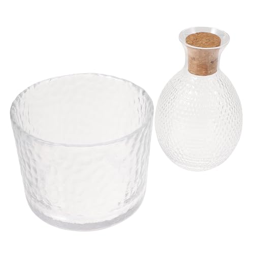 ROMISBABA Jarra y Garrafa Japonesa de Vidrio Transparente con Patrón Martillado Decantador de Sake con Tapón de Diseño Elegante para Vino y Bebidas para Compartir Reuniones