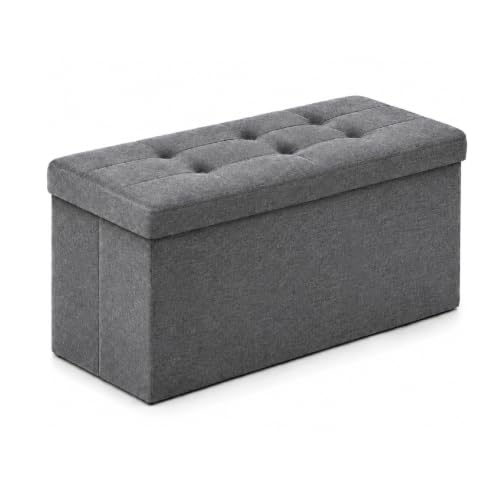 Image of ALASDO 30 Inch Folding Storage Ottoman Bench with Hidden Storage, PU Leather Ottoman Foot Rest Stool, End of Bed Bench for Bedroom, Living Room, Entryway and Closet, Grey