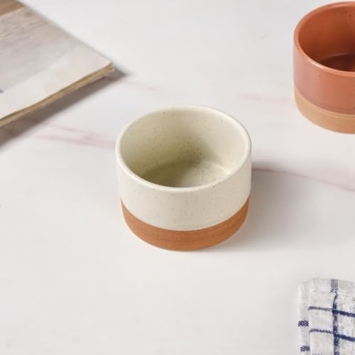 Image of Nestasia Ceramic Serving Platter Set of 5 | 4 Small Ceramic Snack Bowls with 1 Bamboo Wood Tray | 100% Food Safe Tray Set - Perfect for Serving Dips, Dry Fruits & Snacks