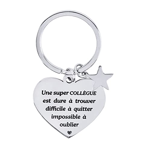1Pc Llavero de Colega de Acero en Francés con 1pc Tarjeta de Felicitación y 1pc Sobre Llavero de Amistad Regalo para Colega Compañero de Trabajo Jubilación Agradecimiento Despedida Regalo Navidad Cover