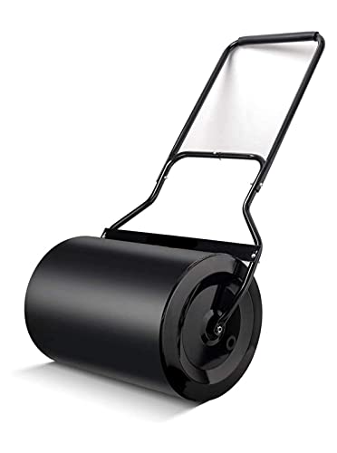 TTKK Lawn Roller 16x20-Inch, 60L/ 16 gallons Garden Drum Roller Push/Tow Behind, Filled with Water/Sand for Eliminating Turf Damage, Depositing Loose Dirt, Seeding-HR60L, Black