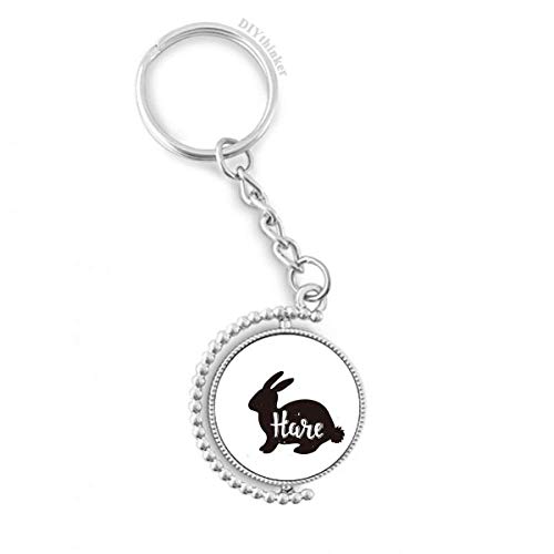 Lièvre image en noir et blanc rotatif porte-clé en métal multicolore de 1,2 x 3,5 pouces