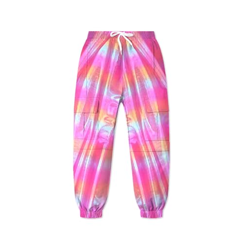Image of Crop Tops for Girls, Black T Shirt and Rose Red Cargo Pants Outfits Multi-Pocket Elastic Waist Pull on Cargo Pants, 6-7 Years = Tag 130
