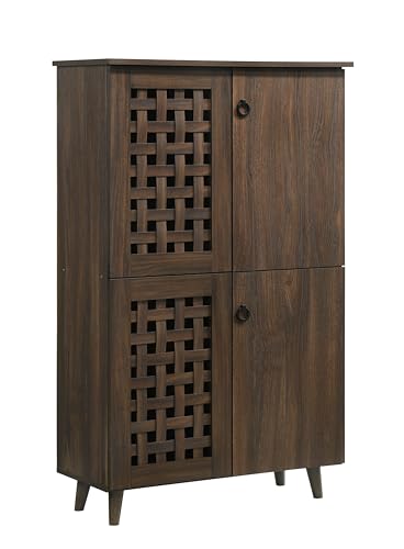 Image of DeckUp Ceylon 4-Door Engineered Wood Shoe Rack (Walnut, Matte Finish)