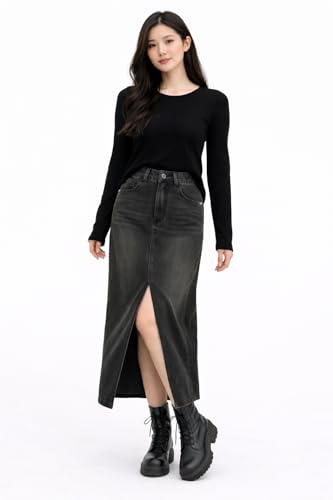 Image of ODDMONKEY Women High Waist Denim Skirt | Skirt for Women | Long Straight Fit Skirt |Long Skirt for Women