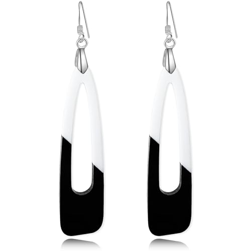REELMAR Black and White Acrylic Earrings for Women Dangle Trendy Long Water Drop Two Tone Earrings Fashion Geometric Acrylic Statement Earrings Boho Bohemian Lightweight Jewelry