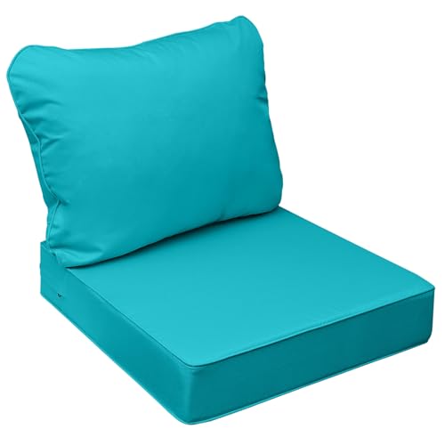 Image of AAAAAcessories Outdoor Seat Cushions for Chairs, Fade-Resistant, Waterproof Patio Furniture Replacement Cushions, 22 inch x 22 inch x 3 inch + 22 inch x 17 inch, Turquoise Blue