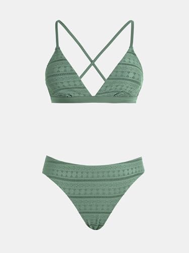 Image of CUPSHE Bikini Set for Women Two Piece Swimsuits V Neck Low Rise Crisscross Back Self Tie Spaghetti Straps