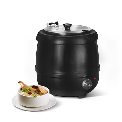 HAKKA Commercial Soup Warmer & Electric Soup Kettle 10L Large Capacity Stainless Steel Food Warmer with Hinged Lid & Detachable Insert Pot Perfect for Buffet Restaurant Catering Family Gatherings