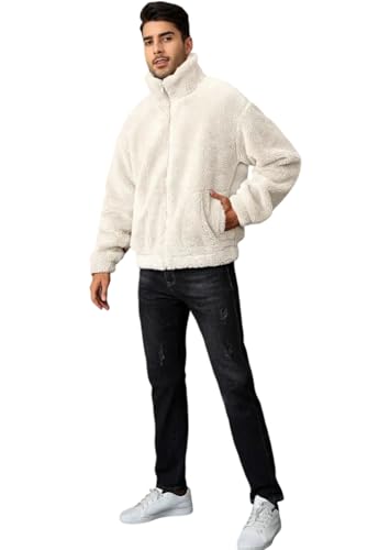 Image of BE SAVAGE Solid Sherpa Oversized Jacket Woolen Long Sleeves Zipper Hoodie For Men's