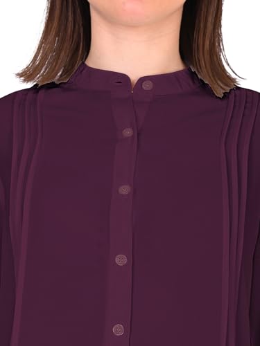 Image of Women's Regular Fit Solid Pleated Cotton Blend Shirts