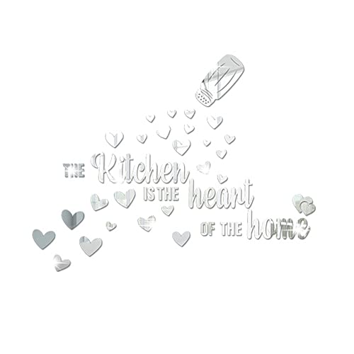 The Kitchen is The Heart of The Home Mirror Wall Sticker, Acrylic Kitchen Wall Decal