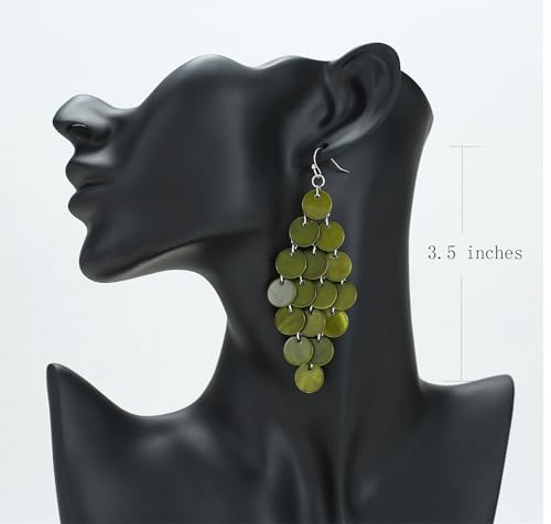 Layered Dangling Shell Disc Beads Earring Handmade Multi Colorful Orange Red Blue Drop Chandelier Earring for Women3