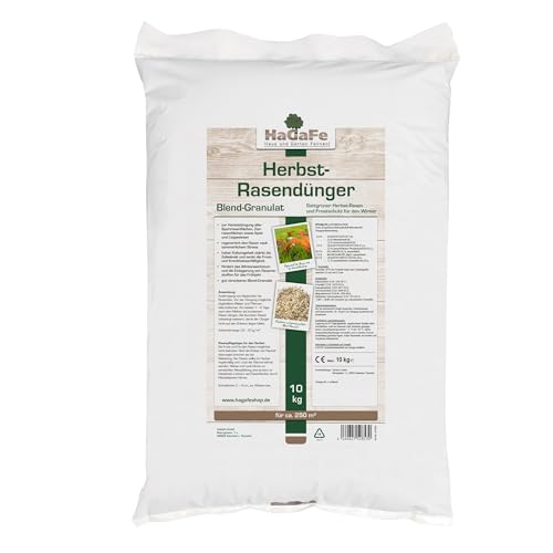 10kg (1 x 10kg) HaGaFe Herbstrasendünger, Herbst - Rasendünger, Rasen - Dünger, Kaliumdünger für Frosthärte und Standfestigkeit, gut streuwagenfähig, Blend-Granulat