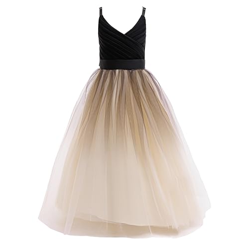 Image of Glamulice Flower Girls Spaghetti Strap Tulle Dress Long A Line Wedding Pageant Dresses Princess Birthday Party Ball Gown