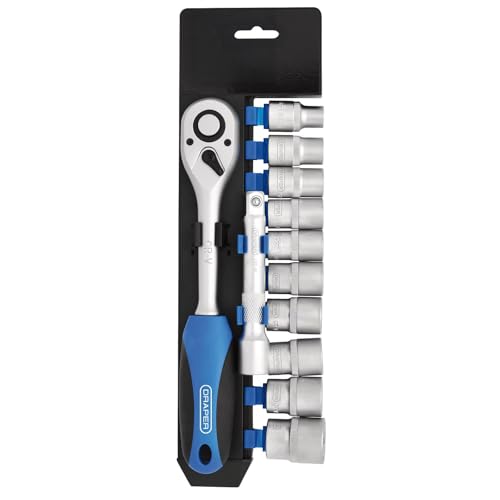 Draper 12 Piece 1/2-Inch Square Drive Metric Socket and Ratchet Set - DIY Home Workshop Professional & Car Kit