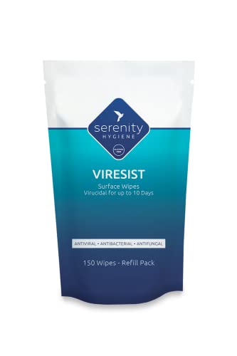 Antibacterial Cleaning Wipes - Viresist 10 Day Residual Protection - Sanitising Surface Wipes for all Hard Surfaces- Made in UK - Refillable Pouch of 150 Large Strong Wet Wipes - Refill Pack of 1