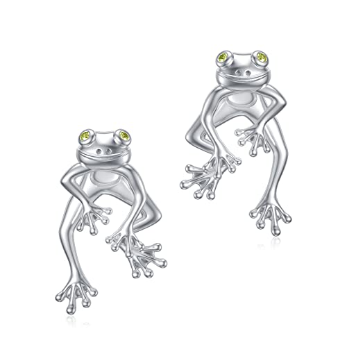 PYTALI Frog Earrings 925 Sterling Silver Stud Earrings Cute Fun Funny Earrings Animal Earring Frog Jewelry for Women (Peridot)