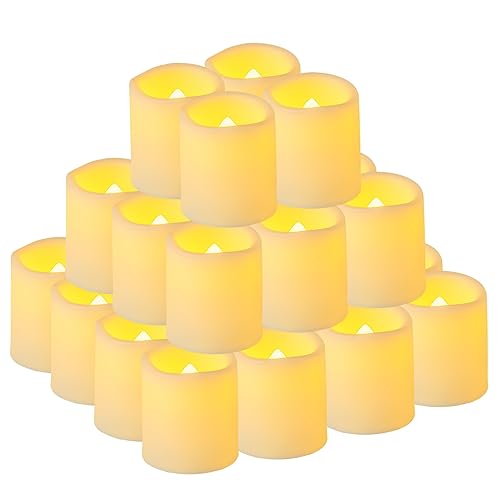 Yakpo Paquete de 36 velas de té sin llama de 1.5 x 1.8 pulgadas, funcionan con pilas, velas votivas LED parpadeantes, velas falsas eléctricas para exteriores, a granel para bodas, Halloween, faroles,