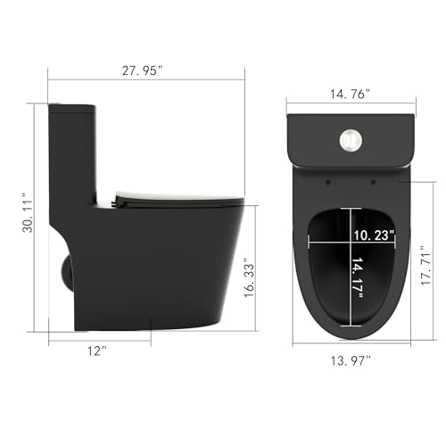 Image of GIVINGTREE Dual Flush Elongated Standard One Piece Toilet with Comfortable Seat Height, Powerful & Quiet Dual Flush Modern Toilet, 12'' Rough-In, Matte Black,6636