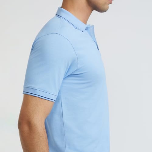 Image of Raymond Men's Modern Fit Solid Pattern Pure Cotton Polo Neck Half Sleeve Casual T-Shirt