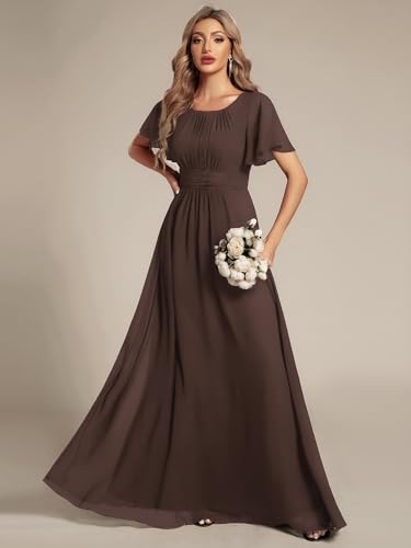 Image of Ever-Pretty Women's Spring Elegant Round Neck Short Sleeve Chiffon Empire Waist Floor Length Formal Dresses Bridesmaid Dress