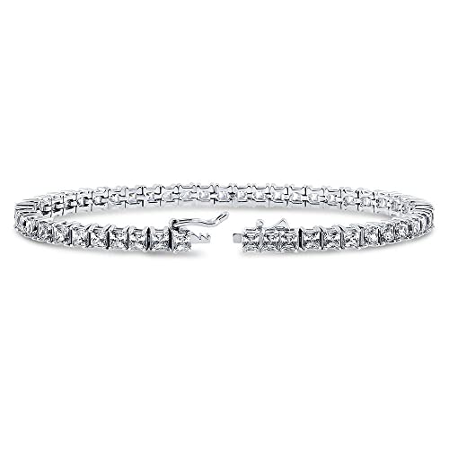 Berricle Sterling Silver Princess Cut Cubic Zirconia Cz Fashion Tennis Bracelet For Women, Rhodium Plated 6.5" #TOP1