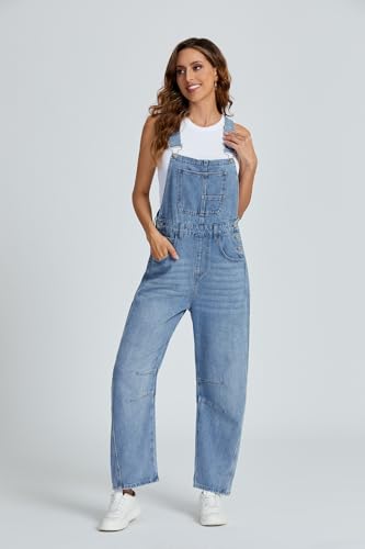 Ladyful Women's Denim Overall Casual Straight Wide Leg Bib Jeans Overall Adjustable Straps Denim Romper Stretch Jumpsuits3