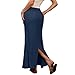 Wabkderpu Line Skirts for Women Boho Summer A-Line Maxi Skirt High Waist Casual Long Skirts Flowy Swing Vacation Beach Skirt Navy