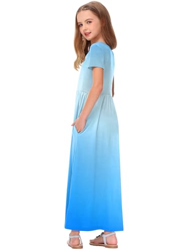 Image of Deerose Girls Maxi Dress Short Sleeve Casual Long Dresses with Pockets 5-14 Years