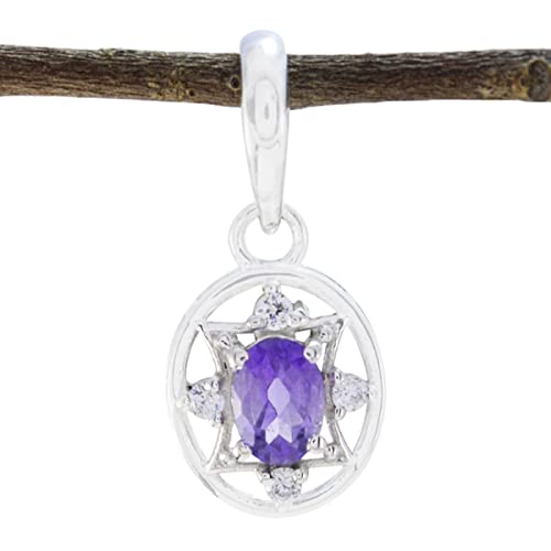 Pendentif améthyste bijoux de mariée en argent violet ovale pour fille