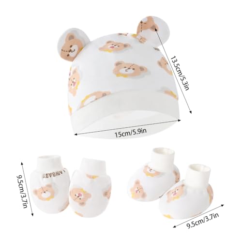 Newborns Baby Hat and Gloves Set with Foot for Infant Boys Girls 0-6 Months Soft Fetal Caps Cotton Gloves Socks3