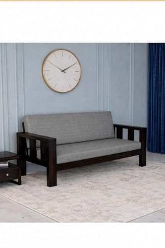 Image of Solid Sheesham Wood 3 Seater Sofa with Cushion for Living Room | Wooden Couch | Walnut Finish | 70 inch X 28 inch X 32 inch