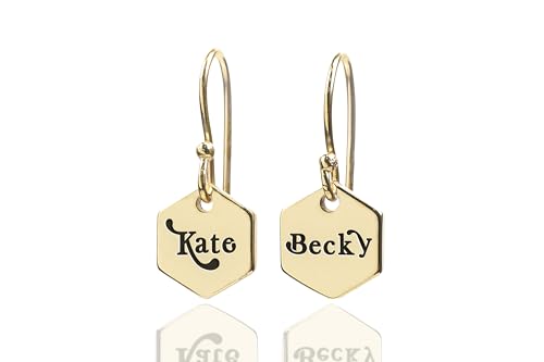 Boucles d'oreilles personnalisées en or 14k pendentif hexagone gravé