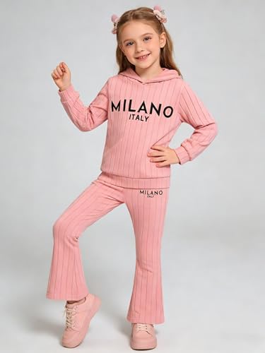 Image of Toddler Kid Girls Clothes Ribbed Color Block Long Sleeve Hoodie Sweatsuit Set Fall Outfits