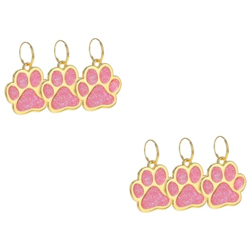 DRESSOOS 6 Piezas Etiqueta De Perro Mascota Pata Colgante De Collar De Mascota Etiquetas De Nombre De Gato Etiquetas De Número De Teléfono De Perro Etiquetas De Gato Rosa Aleación De Zinc