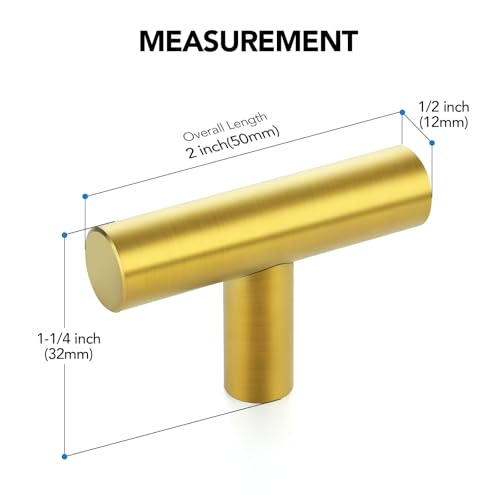 HOME EDIT 10 Pack Gold Cabinet Knobs 2 Inch - Brushed Brass Drawer Knobs Single Hole Gold T Bar Hardware Drawer Pulls for Kitchen Cabinets and Dressers - Image 2