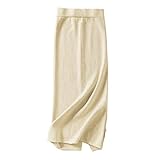 Faldas para Mujer,Mujer Midi Falda Beige Elástico Cintura Alta De Punto Sequted Recta Falda Caderas-Wrapped A-Line Ruched Simple Otoño Invierno Faldas Largas para Niñas Damas,S