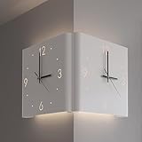 Corner Wall Clock, Double Sided Modern Decor, Luminous Sensor Clock for Living Room, Silent Digital Square Design