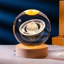 Image of Crystal Ball Night Lamp, Wooden Base | Multi Design Theme, Warm White LED Light
