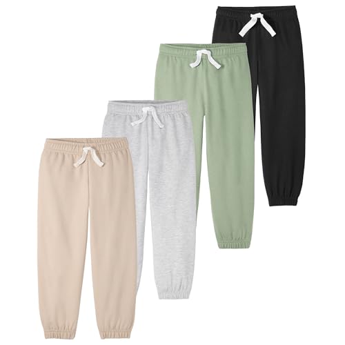 Garanimals Toddler Boy Solid Jogger Pants - Machine-Washable Kids Clothes - Size 5T - Black Dark Green Dark Greige Light Grey - 4 Pack Set