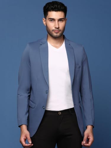 Image of SHOWOFFFF Men Solid Single Breasted Formal Blazer | Notched Lapel Full Sleeves Cotton Blazer for Mens | Slim Fit Regular Length Blazer for Men's