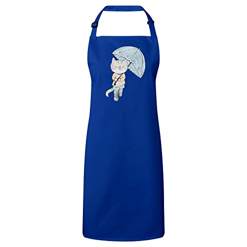 Tablier bleu chat sous un parapluie confection premium aux détails soignés