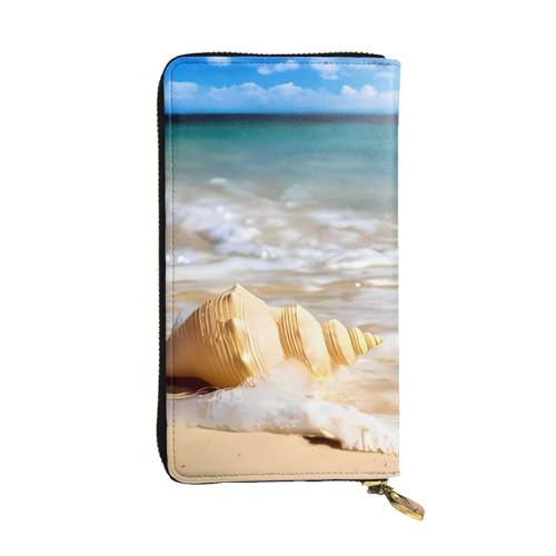 Portefeuille long imprimé coquillage en cuir étanche noir taille unique pour homme et femme