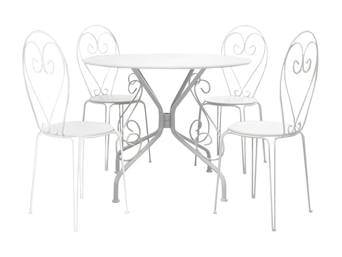 Vente-unique - Salle à Manger de Jardin en métal façon Fer forgé : Une Table D.120cm et 4 chaises empilables - Blanc - GUERMANTES de MYLIA