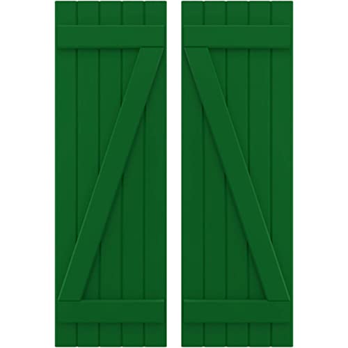 17 1/2"W x 42"H Americraft Five Board (2 Batten) Exterior Real Wood Joined Board-n-Batten Shutters w/Z-Bar (Per Pair), Viridian Green