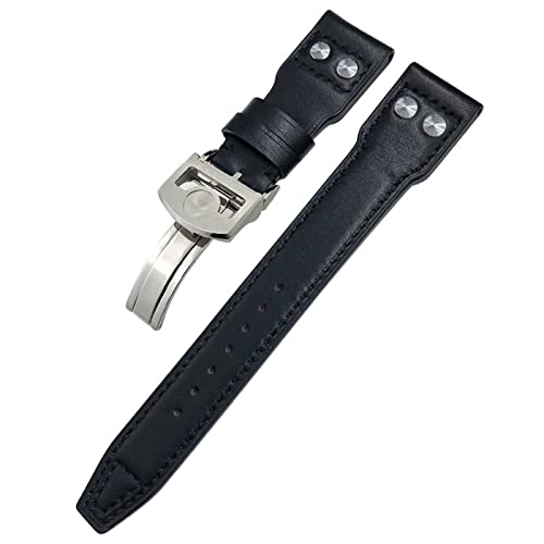 Bracelet montre cuir 21mm anti irritation pour IWC Big Pilot noir