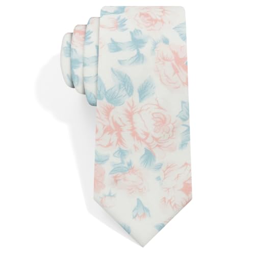 Image of Luckyvestir Ties for Men, Sage Green Cotton Floral Tie 2.76 inch Flower Printed Men's Neckties for Wedding /Groomsmen /Suit /Party
